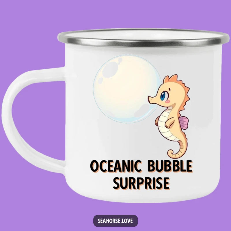 Funny Seahorse Bubble Camping Mug: Ocean Brew!