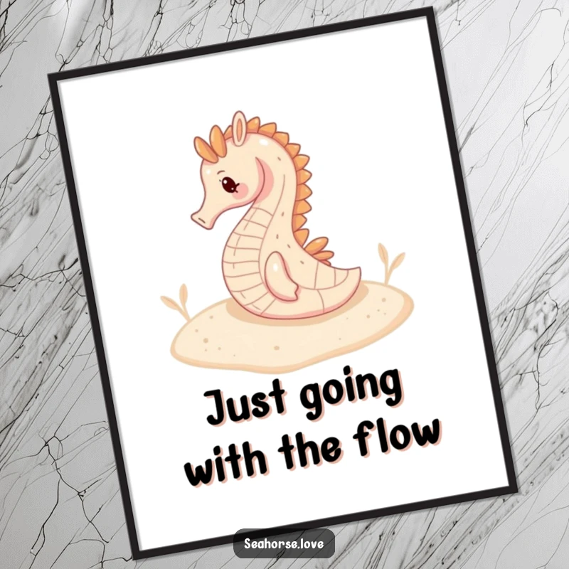 Peaceful Free Printable Wall Art: Seahorse resting gracefully on a soft, sandy seabed