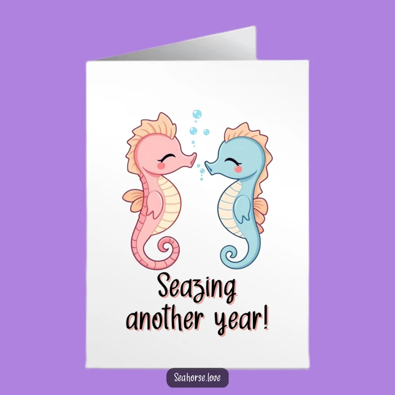 Funny Free Printable Birthday Card: Giggling Seahorse Blowing Bubbles, Perfect DIY Gift